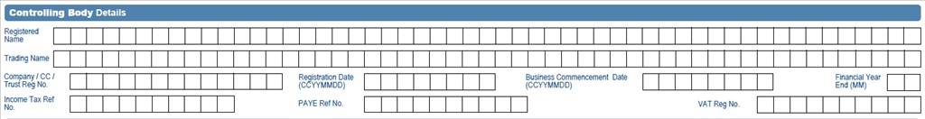 Screenshot of the Controlling Body Details section of the form